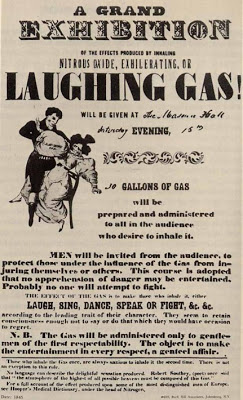 cartel del espectáculo donde horace wells descubrió el gas de la risa usado en las clinicas dentales de hoy en día